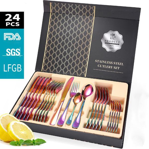 24pcs dinnerware set luxury stainless steel cutlery set western food knife fork spoon suit set dinner utensils dining tools
24pcs dinnerware set luxury stainless steel cutlery set western food knife fork spoon suit set dinner utensils dining tools