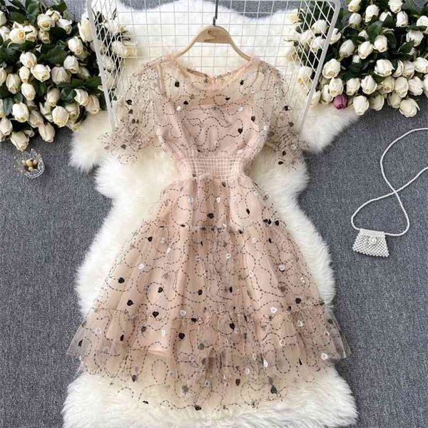 women's fashion round neck short sleeve embroidery mesh mini a-line dress summer elegant vintage vestidos s611 210527, Black;gray
women's fashion round neck short sleeve embroidery mesh mini a-line dress summer elegant vintage vestidos s611 210527, Black;gray