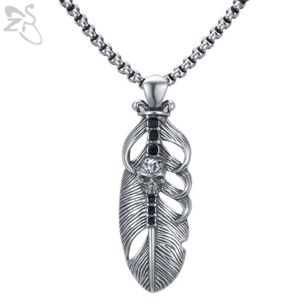 pendant necklaces zs feather skull necklace gothic punk chain for men women stainless steel vintage bijoux antique jewelry 70cm, Silver
pendant necklaces zs feather skull necklace gothic punk chain for men women stainless steel vintage bijoux antique jewelry 70cm, Silver