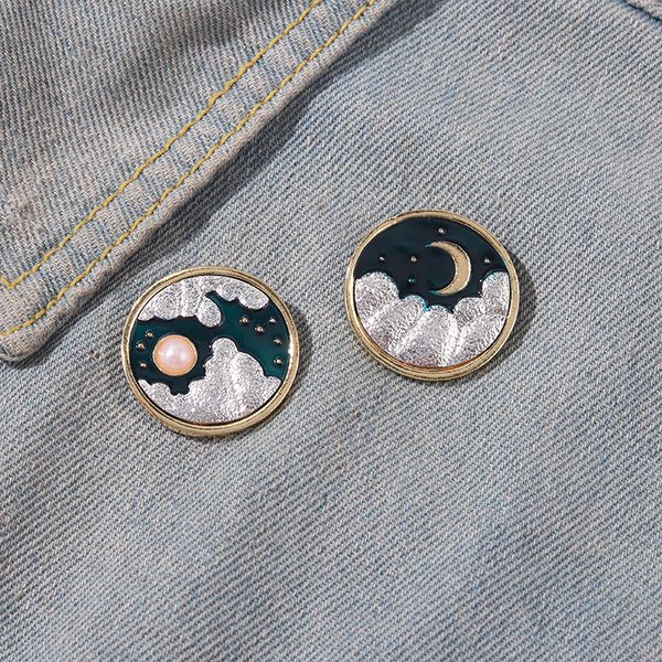 mountain sun moon and stars clouds enamel pins silver lapel round shape pin badges custom made jewelry, Gray
mountain sun moon and stars clouds enamel pins silver lapel round shape pin badges custom made jewelry, Gray