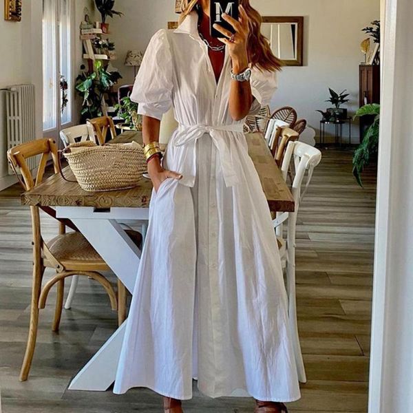 women's swimwear women long dress solid color v neck bow belt sundress puff short sleeve buttons closure shirt maxi for banquet large h, White;black
women's swimwear women long dress solid color v neck bow belt sundress puff short sleeve buttons closure shirt maxi for banquet large h, White;black