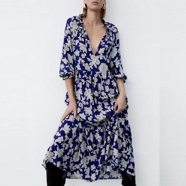 casual dresses fashion women floral print loose midi dress vintage three quarter sleeve ruffled female vestidos mujer, Black;gray
casual dresses fashion women floral print loose midi dress vintage three quarter sleeve ruffled female vestidos mujer, Black;gray