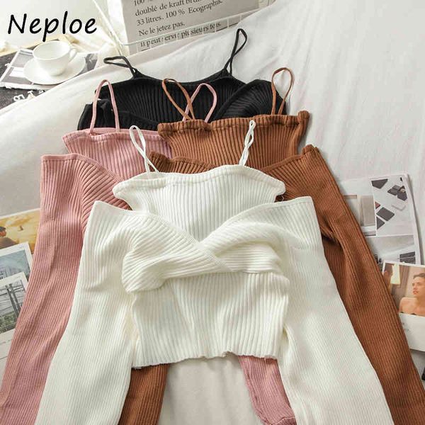 neploe fashion fake 2 pcs patchwork knit camis sweater women pullover long sleeve shoulder strapless pull femme spring sueter 210423, White;black
neploe fashion fake 2 pcs patchwork knit camis sweater women pullover long sleeve shoulder strapless pull femme spring sueter 210423, White;black