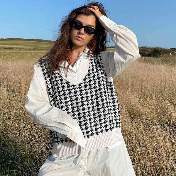 women's knits & tees women vest sweater 2021 fashion oversized houndstooth knitted loose v-neck sleeveless vintage female waistcoat chi, White
women's knits & tees women vest sweater 2021 fashion oversized houndstooth knitted loose v-neck sleeveless vintage female waistcoat chi, White