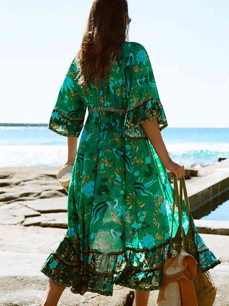 dresses summer cotton floral print holiday es v-neck with tie hippie ruffle midi boho beach women vestidos jf4s, Black;gray
dresses summer cotton floral print holiday es v-neck with tie hippie ruffle midi boho beach women vestidos jf4s, Black;gray