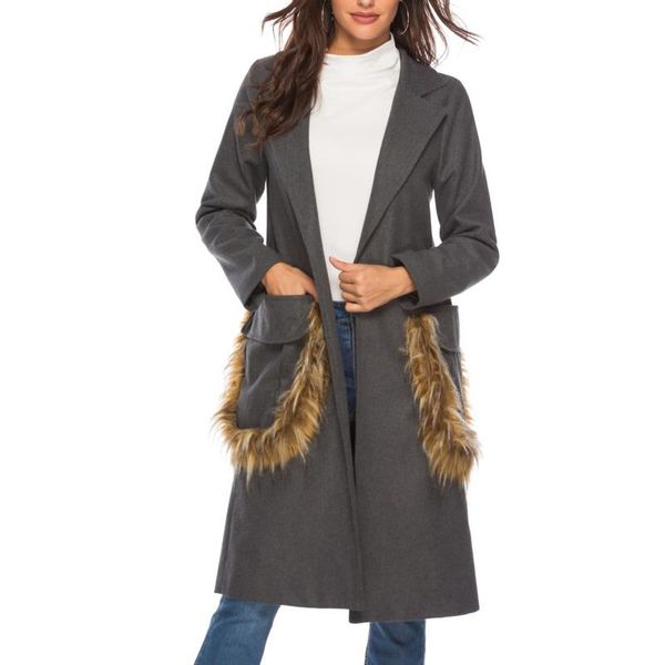 women's wool & blends women autumn outwear long trench coat cardigan elegant faux fur pockets woolen jacket casual ladies streetwear, Black
women's wool & blends women autumn outwear long trench coat cardigan elegant faux fur pockets woolen jacket casual ladies streetwear, Black