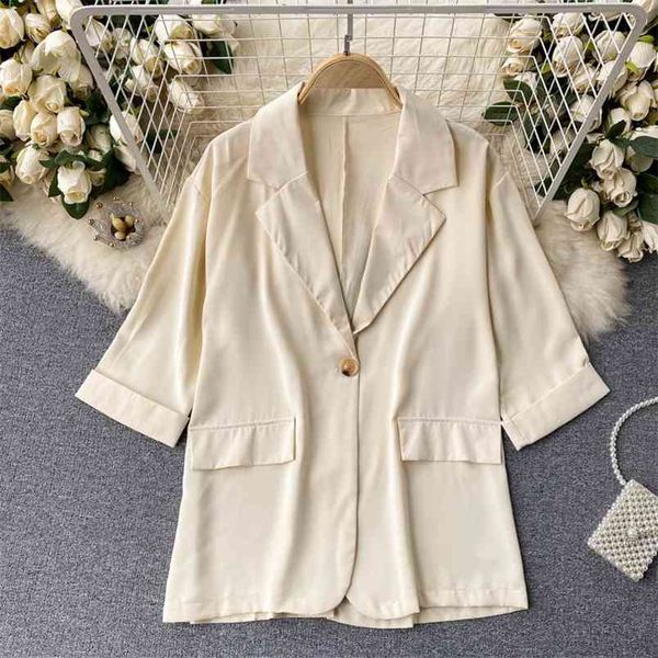 style heavy texture casual loose large size solid color suit collar mid-length-sleeved gk120 210506, White;black
style heavy texture casual loose large size solid color suit collar mid-length-sleeved gk120 210506, White;black