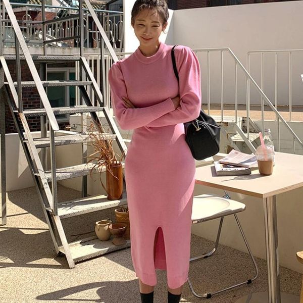 casual dresses 2021 autumn women knitted office elegant puff sleeve simple bodycon sweater sheath vestidos, Black;gray
casual dresses 2021 autumn women knitted office elegant puff sleeve simple bodycon sweater sheath vestidos, Black;gray