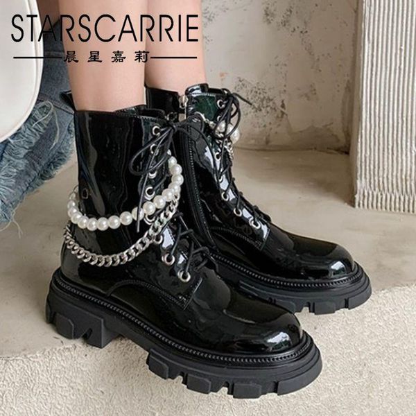 boots 2021niche riding women's pearl chain patent leather trifle thick-soled handsome motorcycle fried street short, Black
boots 2021niche riding women's pearl chain patent leather trifle thick-soled handsome motorcycle fried street short, Black