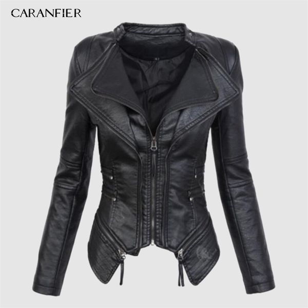 caranfier autumn women pu leather jacket faux soft leather coat short design zipper slim black motorcycle jacket 210916
caranfier autumn women pu leather jacket faux soft leather coat short design zipper slim black motorcycle jacket 210916