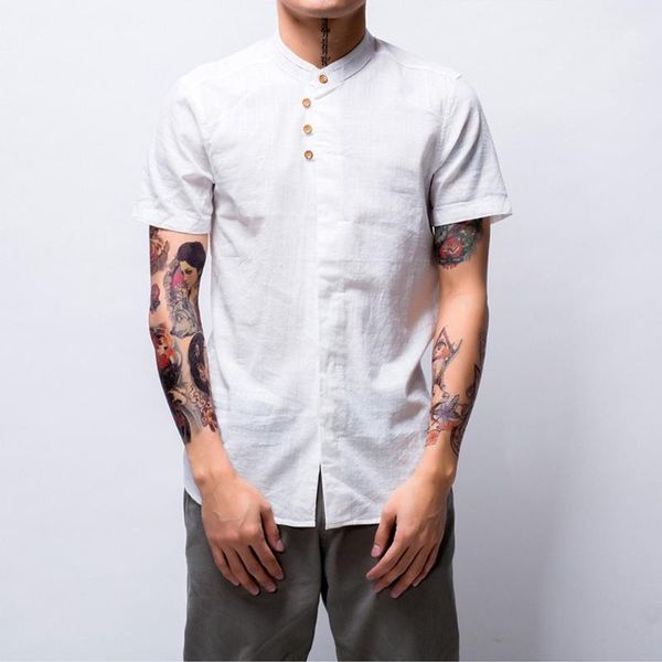 men's casual shirts summer cotton linen shirt v-neck short sleeve solid color loose streetwear camisas para hombre 2021, White;black
men's casual shirts summer cotton linen shirt v-neck short sleeve solid color loose streetwear camisas para hombre 2021, White;black