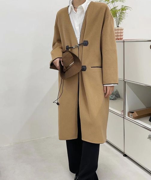 women's wool & blends 2021 fall winter luxury design cashmere minimal casual street style v-neck loose coat, Black
women's wool & blends 2021 fall winter luxury design cashmere minimal casual street style v-neck loose coat, Black