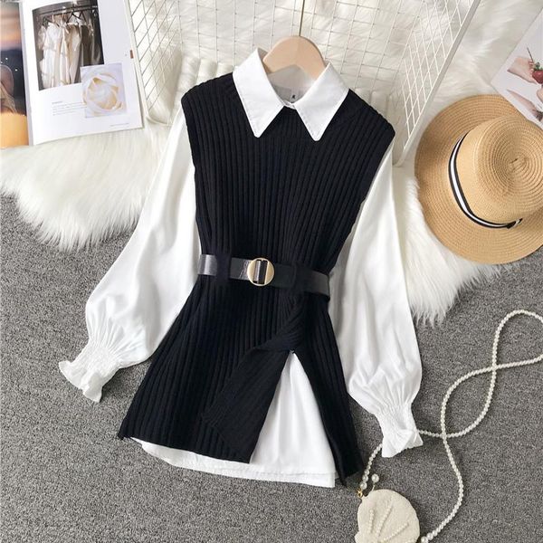 women's tracksuits women spring two piece set vintage suits white ruffle lantern long sleeve blouse shirt belt split knitted sweater v, Gray
women's tracksuits women spring two piece set vintage suits white ruffle lantern long sleeve blouse shirt belt split knitted sweater v, Gray