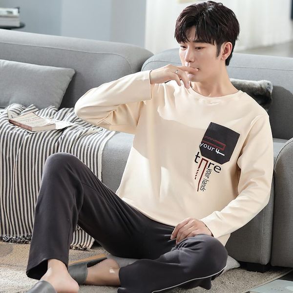 men's sleepwear autumn 100% cotton men pajamas long +long pants two pieces set casual soft loose plus size male homewear, Black;brown
men's sleepwear autumn 100% cotton men pajamas long +long pants two pieces set casual soft loose plus size male homewear, Black;brown
