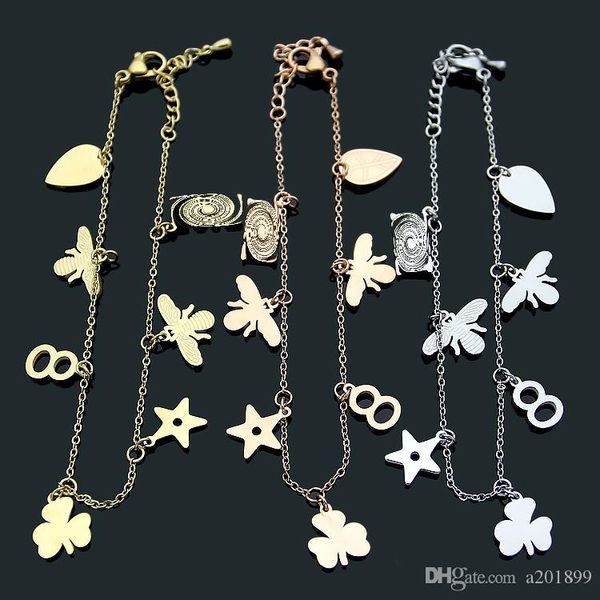 titanium steel bee pentagram pendant bracelet for women's heart shaped clover bracelet, Golden;silver
titanium steel bee pentagram pendant bracelet for women's heart shaped clover bracelet, Golden;silver