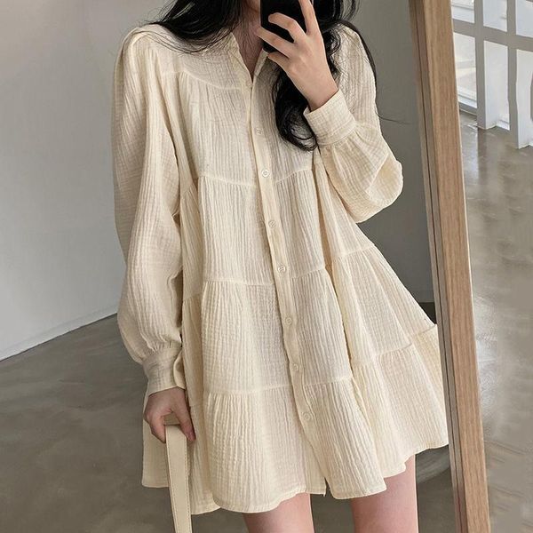 casual dresses limiguyue autumn women pleated single breasted lapel puff sleeve dress sweet apricot black loose mini nightdress k2581, Black;gray
casual dresses limiguyue autumn women pleated single breasted lapel puff sleeve dress sweet apricot black loose mini nightdress k2581, Black;gray
