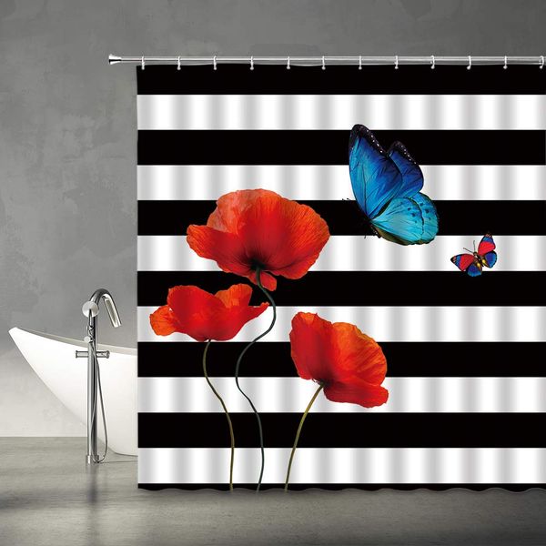poppy shower curtain black and white striped poppies red flower butterfly rustic floral farmhouse creative black white red
poppy shower curtain black and white striped poppies red flower butterfly rustic floral farmhouse creative black white red