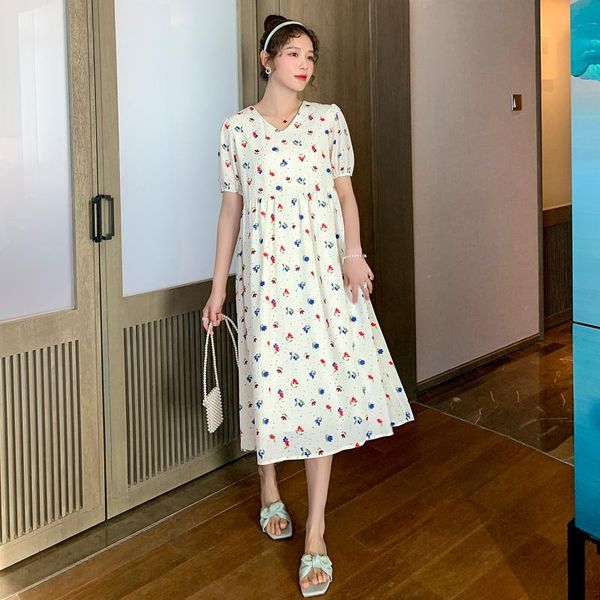 8319# 2021 summer korean fashion floral print chiffon maternity long dress v neck slim waist a line clothes for pregnant women dresses, White
8319# 2021 summer korean fashion floral print chiffon maternity long dress v neck slim waist a line clothes for pregnant women dresses, White