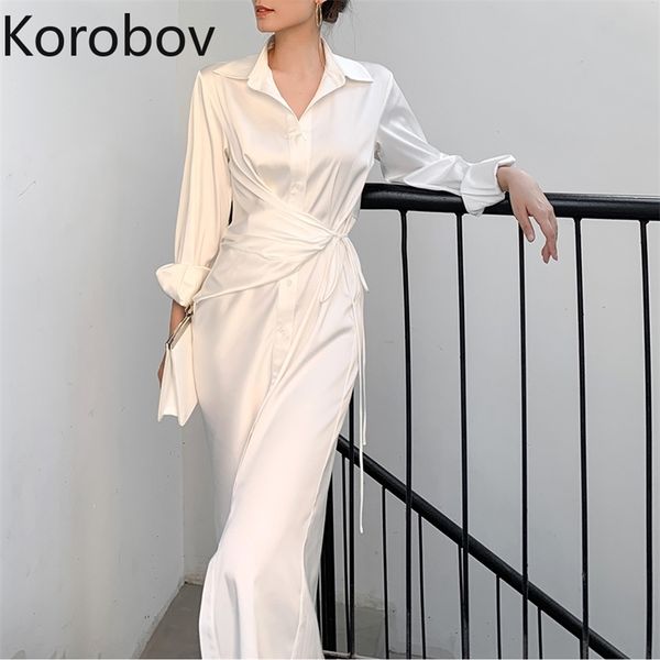 korobov vintage elegant white silk dress korean turn-down collar long sleeve lacing slim dresses spring autumn robe femme 210430, Black;gray
korobov vintage elegant white silk dress korean turn-down collar long sleeve lacing slim dresses spring autumn robe femme 210430, Black;gray