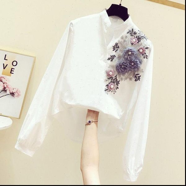 spring korean fashion embroidery embroidered womens blouses decoration v neck long sleeved shirt female white ut159
spring korean fashion embroidery embroidered womens blouses decoration v neck long sleeved shirt female white ut159