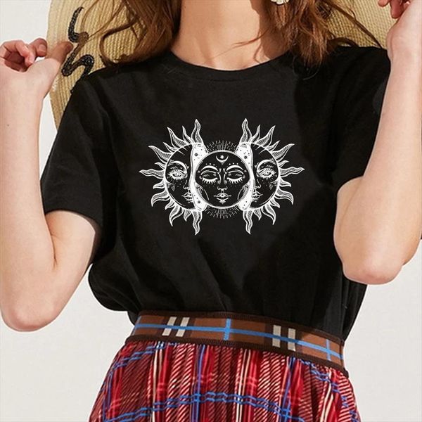 three suns printing funny women t shirts tee casual short sleevle round neck summer loose tees, White
three suns printing funny women t shirts tee casual short sleevle round neck summer loose tees, White