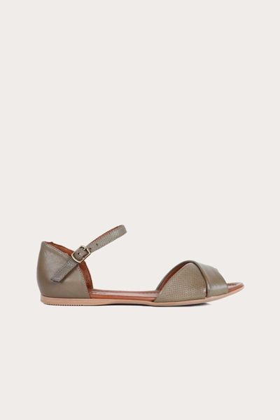 sandals female green leather flat, Black