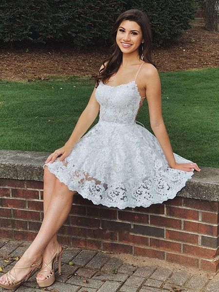 party dresses cute a-line white lace short prom gown homecoming 2021 spaghetti straps backless champagne graduation, White;black
party dresses cute a-line white lace short prom gown homecoming 2021 spaghetti straps backless champagne graduation, White;black