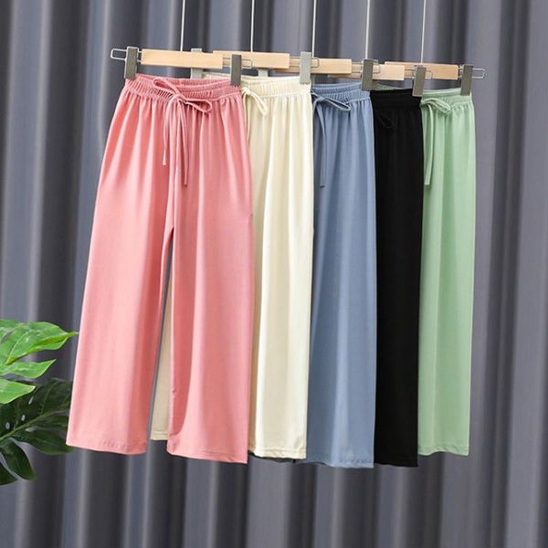trousers y21035 ice silk wide leg pants, Blue