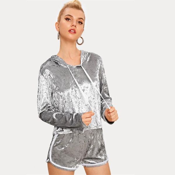 women's tracksuits rainbowwaves two piece set women velvet suits sweatshirt hooded neck long sleeve tracksuit street lady short pants, Gray
women's tracksuits rainbowwaves two piece set women velvet suits sweatshirt hooded neck long sleeve tracksuit street lady short pants, Gray