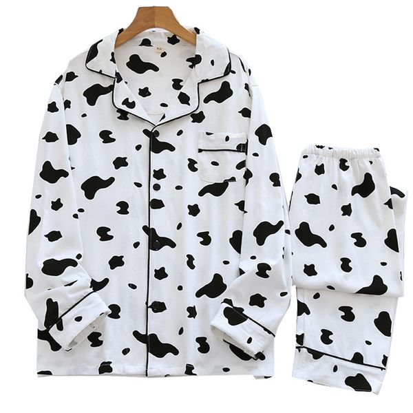 women's sleepwear couples autumn new full cotton pajamas set cute cartoon cow pattern printed men & women winter comfort loose hom, Black;red 
women's sleepwear couples autumn new full cotton pajamas set cute cartoon cow pattern printed men & women winter comfort loose hom, Black;red