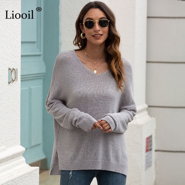 knits casual loose sweater women autumn long sleeve v neck slit gray pullovers female knitted sweatshirts and blouses, White
knits casual loose sweater women autumn long sleeve v neck slit gray pullovers female knitted sweatshirts and blouses, White