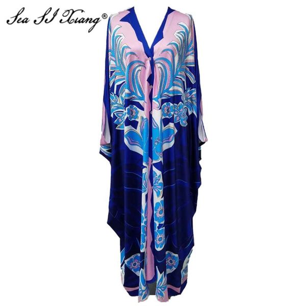 casual dresses seasixiang fashion designer spring dress women's v-neck batwing sleeve single-breasted vintage print loose floor-length, Black;gray
casual dresses seasixiang fashion designer spring dress women's v-neck batwing sleeve single-breasted vintage print loose floor-length, Black;gray