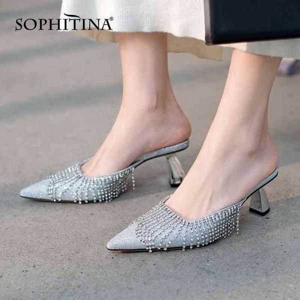 sophitina women's slippers crystal fringe luxury shoes handmade pointed comfortable thick heel female shoes ao617 210513, Black
sophitina women's slippers crystal fringe luxury shoes handmade pointed comfortable thick heel female shoes ao617 210513, Black