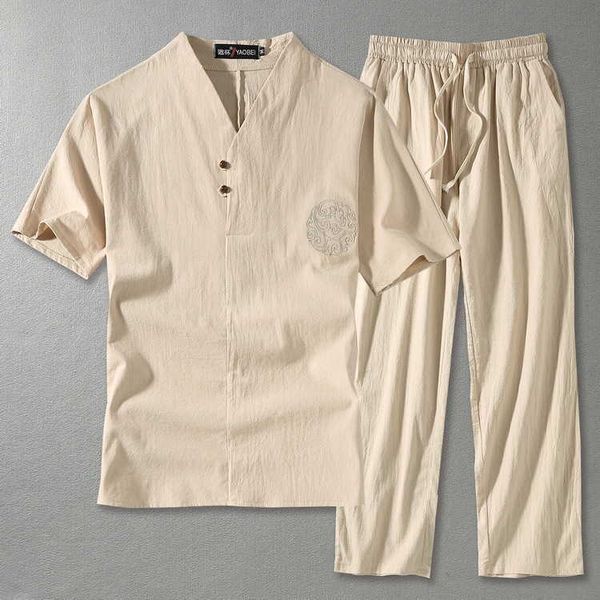 casual suit men's fat and loose v-neck short sleeve trousers two piece linen cotton hemp large summer suits, Gray
casual suit men's fat and loose v-neck short sleeve trousers two piece linen cotton hemp large summer suits, Gray