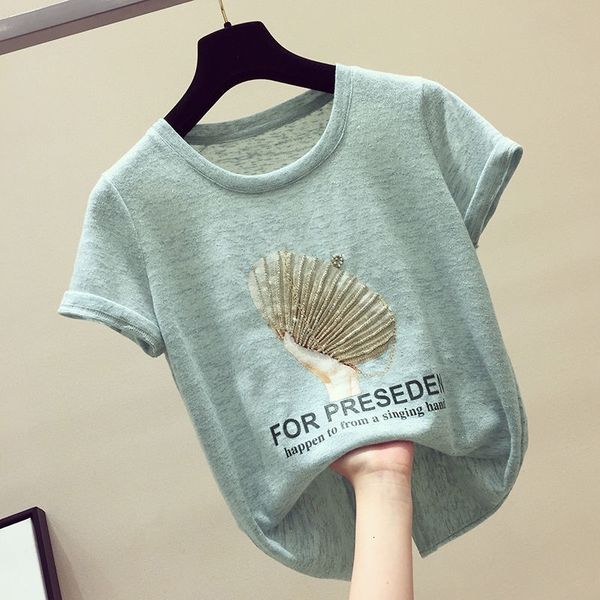 women's t-shirt short sleeve ice silk diamonds print t women 2021 summer arrival ins thin tee femme fashion fz8c, White
women's t-shirt short sleeve ice silk diamonds print t women 2021 summer arrival ins thin tee femme fashion fz8c, White