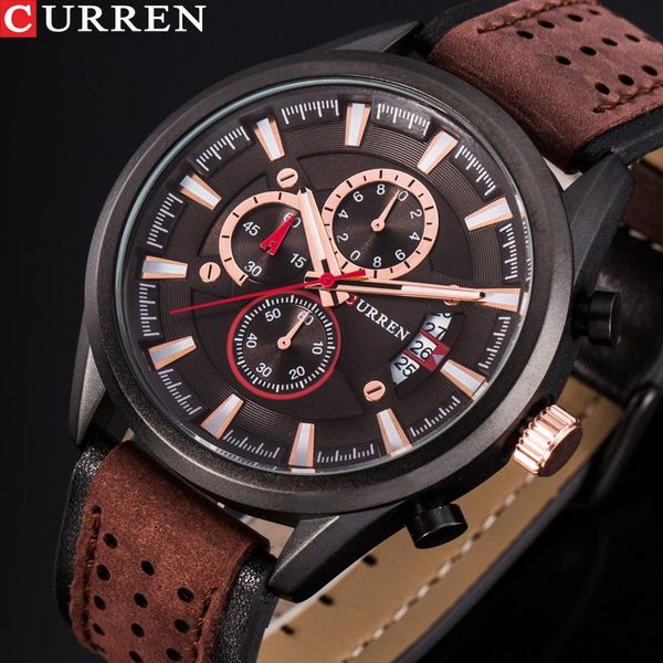 wristwatches curren casual military quartz sports wristwatch genuine leather strap male clock chronograph date men watches, Slivery;brown
wristwatches curren casual military quartz sports wristwatch genuine leather strap male clock chronograph date men watches, Slivery;brown