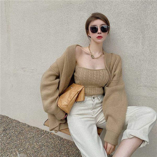 women's sweaters spring 2-piece temperament lazy all-match cardigan sweater + chest wrapped suit women yk2d, White;black
women's sweaters spring 2-piece temperament lazy all-match cardigan sweater + chest wrapped suit women yk2d, White;black