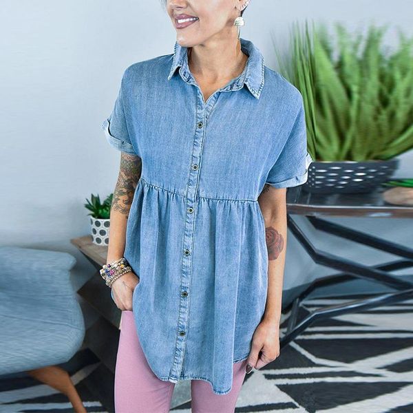 women's blouses & shirts midi denim ruffle short sleeve turn-down collar casual lady button patchwork fashion female summer shirt 2021, White
women's blouses & shirts midi denim ruffle short sleeve turn-down collar casual lady button patchwork fashion female summer shirt 2021, White