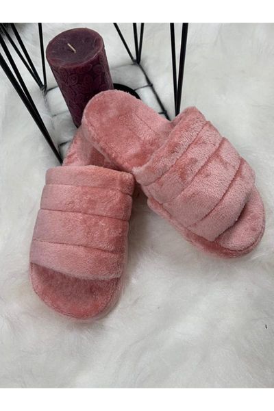 slippers women's pink plush home slipper, Black