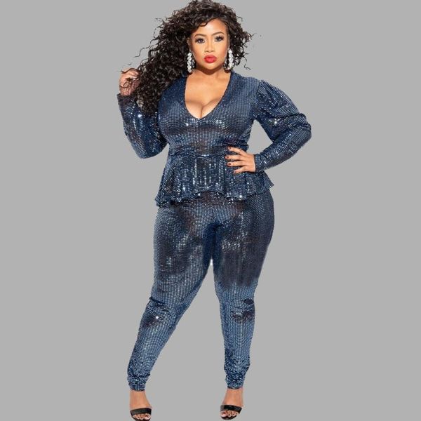plus size tracksuits 2 piece sets women clothing glittering sequined deep v neck long sleeve elegant pants suits wholesale, Black
plus size tracksuits 2 piece sets women clothing glittering sequined deep v neck long sleeve elegant pants suits wholesale, Black