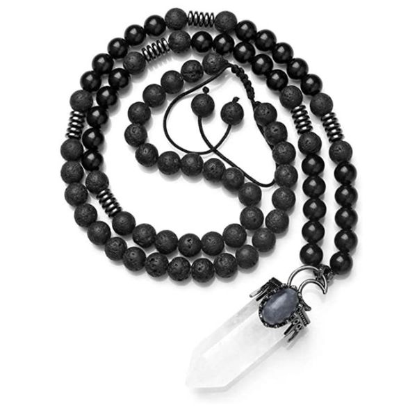 silver plated hexagon column clear quartz pendant long beads chain necklace black lava stone jewelry necklaces
silver plated hexagon column clear quartz pendant long beads chain necklace black lava stone jewelry necklaces