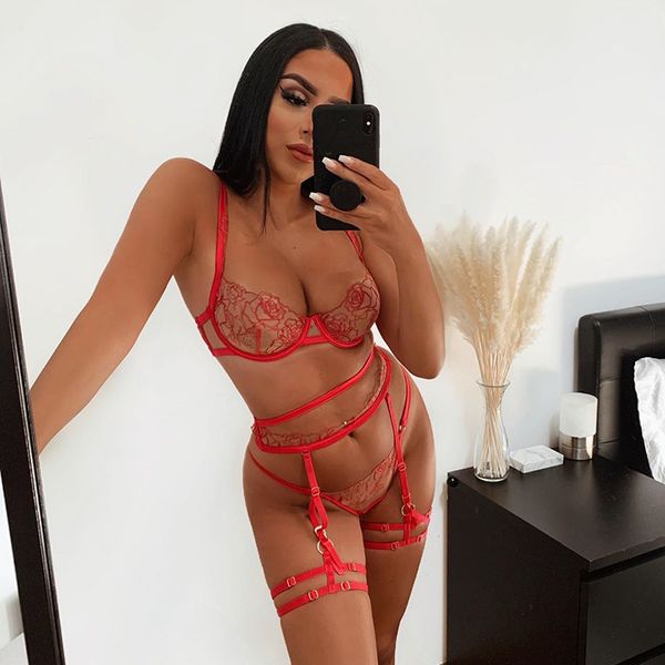 embrodiery 3-piece ace bra set women fora bra underwire + thong underwear see through ingerie set, Red;black
embrodiery 3-piece ace bra set women fora bra underwire + thong underwear see through ingerie set, Red;black