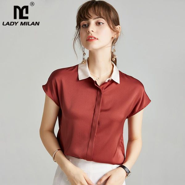 women's blouses & shirts 100% pure silk runway turn down collar short sleeves color block elegant high street summer blouse shirt, White
women's blouses & shirts 100% pure silk runway turn down collar short sleeves color block elegant high street summer blouse shirt, White