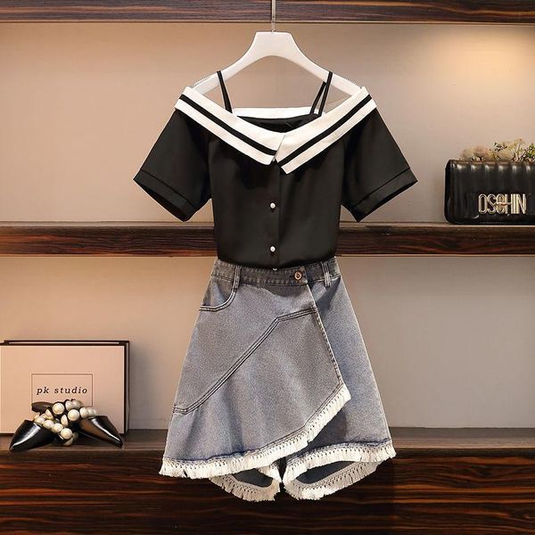 women denim shorts set 2021 summer large size slash neck chiffon hit color striped shirts +tassel jean suit two piece women's tracksuit, Gray
women denim shorts set 2021 summer large size slash neck chiffon hit color striped shirts +tassel jean suit two piece women's tracksuit, Gray
