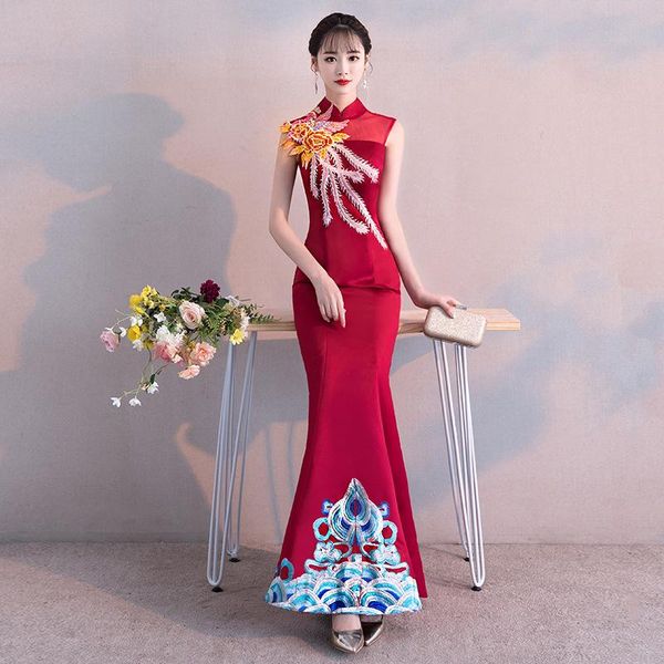 women burgundy marry slim meramid chinese dresses elegant appliques wedding party toast evening dress satin stand collar qipao ethnic clothi, Red
women burgundy marry slim meramid chinese dresses elegant appliques wedding party toast evening dress satin stand collar qipao ethnic clothi, Red
