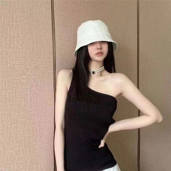 summer new siingle shoulder shirts simple alphabet logo tank embroidery versatile slim body knit top, White
summer new siingle shoulder shirts simple alphabet logo tank embroidery versatile slim body knit top, White