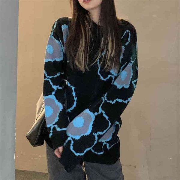 autumn winter women korean pullover sweaters fashion vintage jacquard flower knitted sweater jumper pull femme 210514, White;black
autumn winter women korean pullover sweaters fashion vintage jacquard flower knitted sweater jumper pull femme 210514, White;black