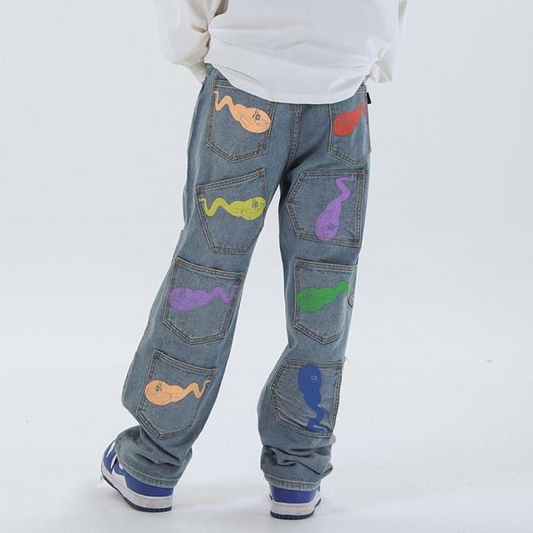 men's jeans men/women tadpole homme hip hop print multi-pocket denim pants straight loose long for men 2021, Blue
men's jeans men/women tadpole homme hip hop print multi-pocket denim pants straight loose long for men 2021, Blue