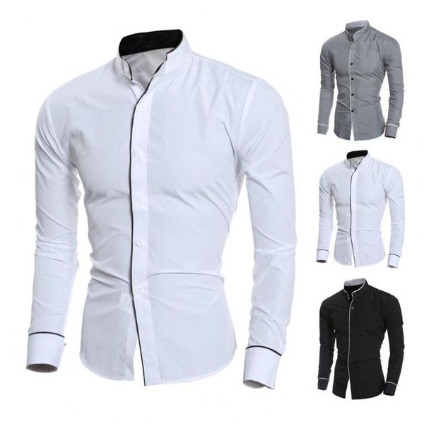 men's casual shirts shirt business single-breasted stand collar formal contrast color blouses line slim-fit for autumn winter, White;black
men's casual shirts shirt business single-breasted stand collar formal contrast color blouses line slim-fit for autumn winter, White;black