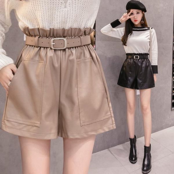women's shorts high waist pu leather women cool punk sashes wide leg autumn winter casual loose elastic 2021, White;black
women's shorts high waist pu leather women cool punk sashes wide leg autumn winter casual loose elastic 2021, White;black